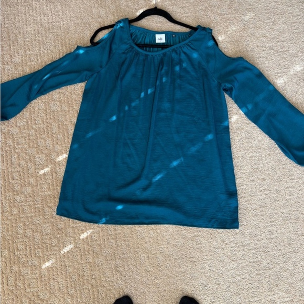 CAbi Teal Cold-Shoulder Blouse